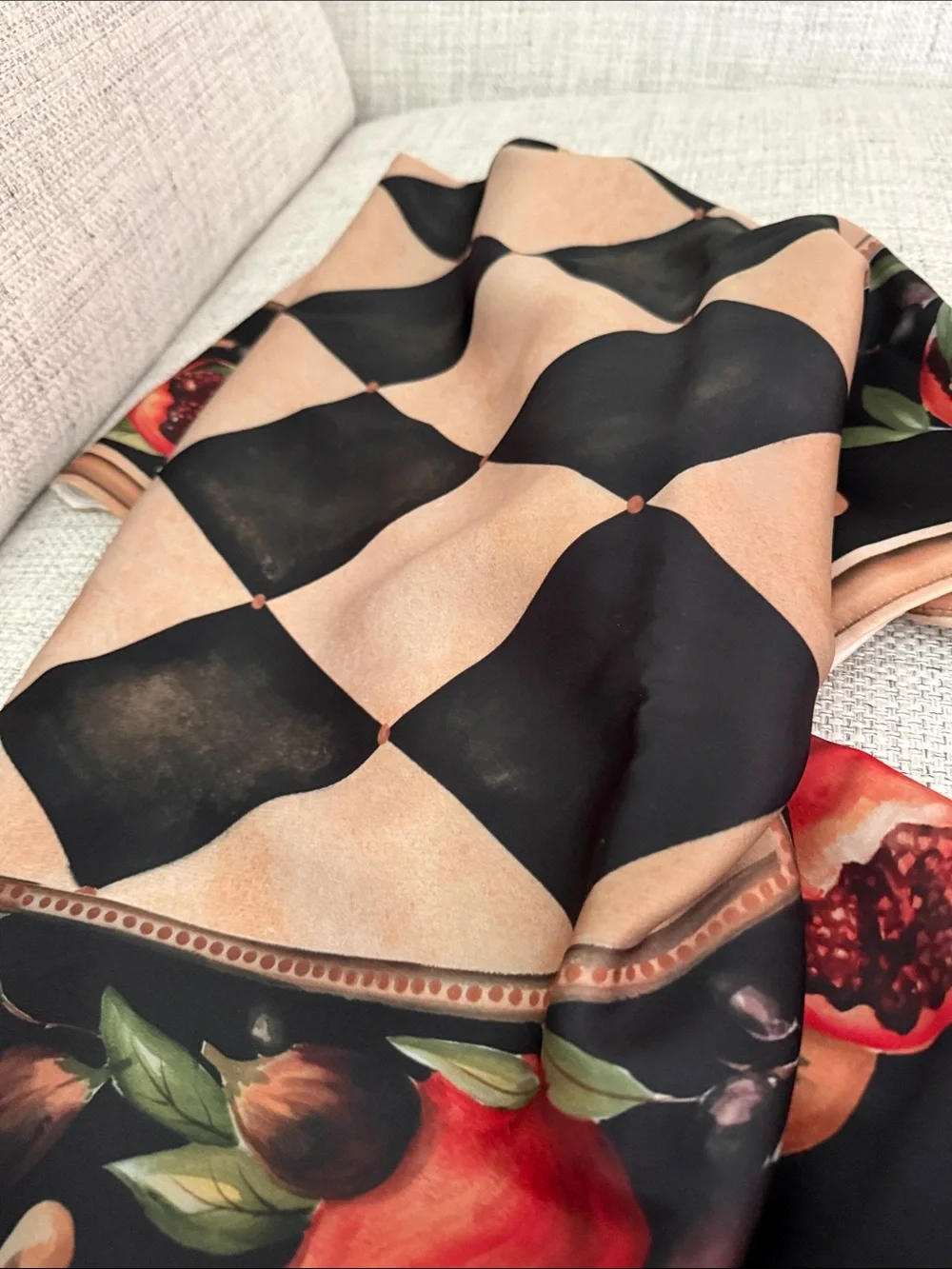 Decorative Throw with Red Pomegranate Print. Purchased in Italy. N used.